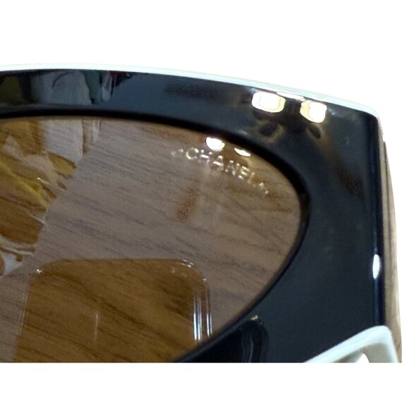CHANEL Cat Eye Black White Sunglasses Beige Lens $530 Like New - Picture 12 of 12